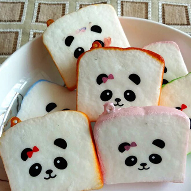 

New 6cm squishy Toys cute panda Bear Printed Key Chains funny Kawaii Sliced squish Bread Soft Toast anti-stress squishi Toy ZJD