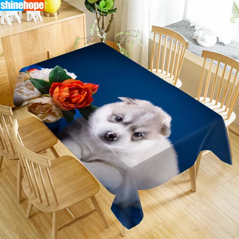  Dogs Animal Pattern Tablecloth Husky Table Cloth Dustproof Washable Cloth Rectangular Table Cover f
