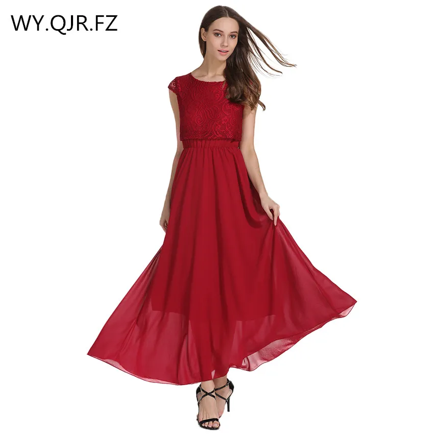 

JCYL603#Chiffon + Lace wine red long Evening Dresses A-Line party dress gown prom wholesale cheap fashion women's clothing 2019