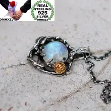 OMHXZJ,, Европейская мода, вечерние, для женщин и девушек, подарок на свадьбу, дерево, роза, лунный камень, 925 пробы, серебряная подвеска, ожерелье NA03