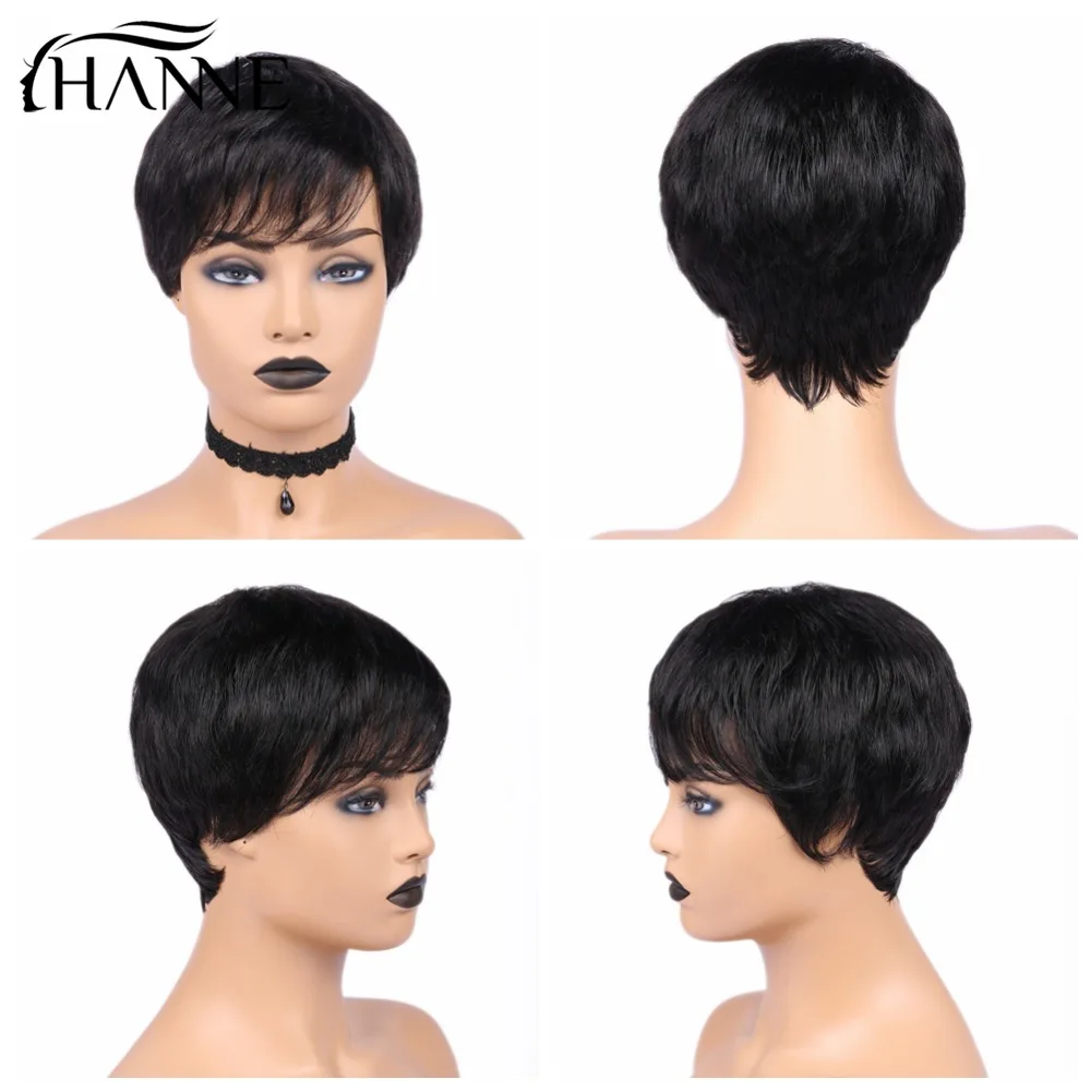 HANNE Hair Pixie Cut Wigs Short Human Hair Wigs Wavy Wig Brazilian Remy Hair Free Part Wig for Black/White Women