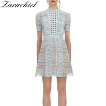 Self portait весна лето подиумное открытое небесно-голубое водорастворимое кружевное платье женское сексуальное мини-платье с коротким рукавом Vestidos