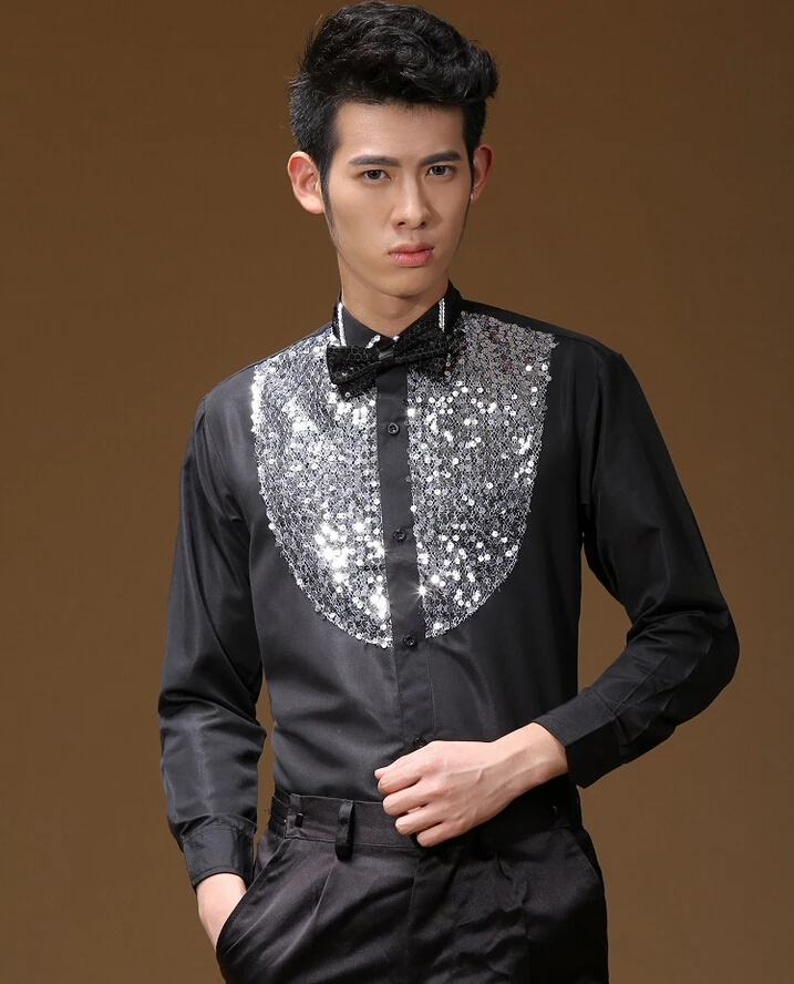 New men's dress long sleeve performance shirt studio dance stage
