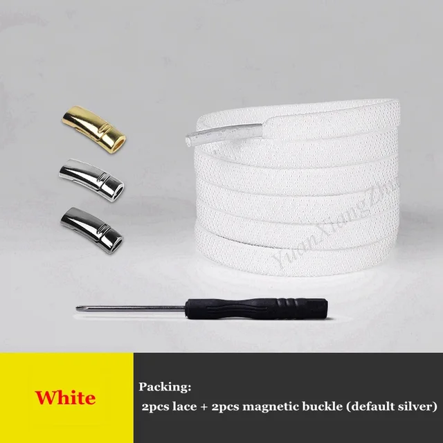 1Pair Elastic Magnetic 1Second Locking ShoeLaces Creative Quick No Tie Shoe laces Kids Adult Unisex Shoelace Sneakers Shoe Laces White