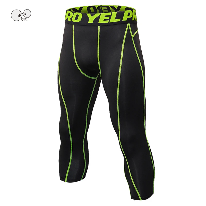 

Compression Mens Capri Pants Quick Dry Skin Tights Sports Leggings High Elastic Fitness Trousers Male Running 3/4 Cropped Pants