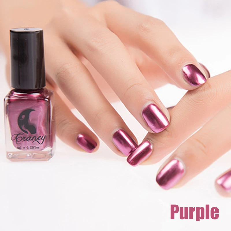 6ML Mirror Effect Nail Polish Metallic Pigment Chrome Nail Art Purple Rose Gold Silver Varnish For Nails Manicure Lacquer - Цвет: purple