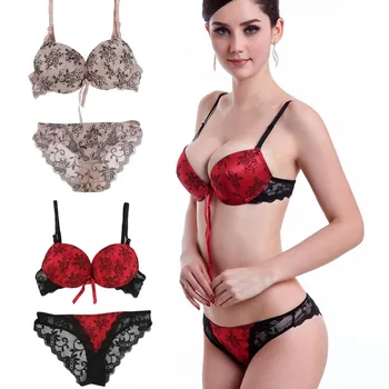 

ht Sexy Women Push Up Lace Bra Set Briefs Floral Bowknot Bra +See Through Briefs Underwear Sexy Lingerie G3
