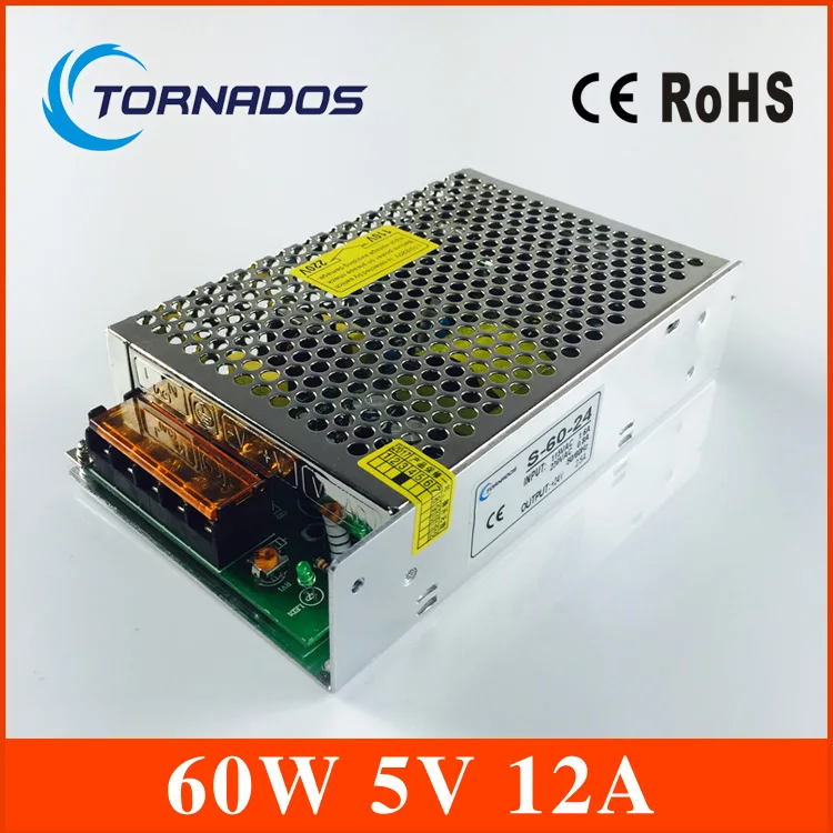 

12A 5V 60W LED Switching Power Supply Transformer AC 110V 220V to 5V DC output, for LED Strip light for CCTV (s-60-5)