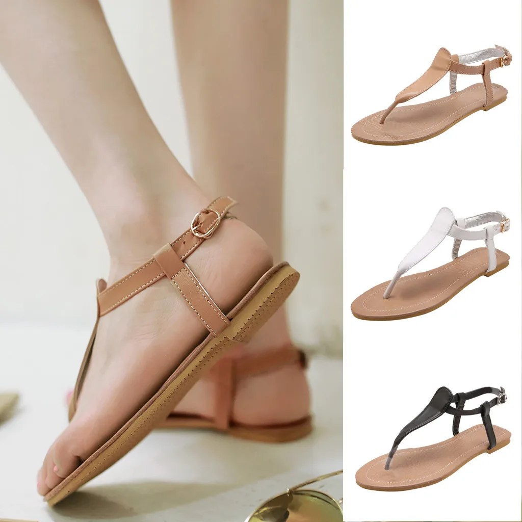 

Women's Sandals Flat Female Sandals Belt Buckle Sandals Casual Roman high heels sandals women genuine leather