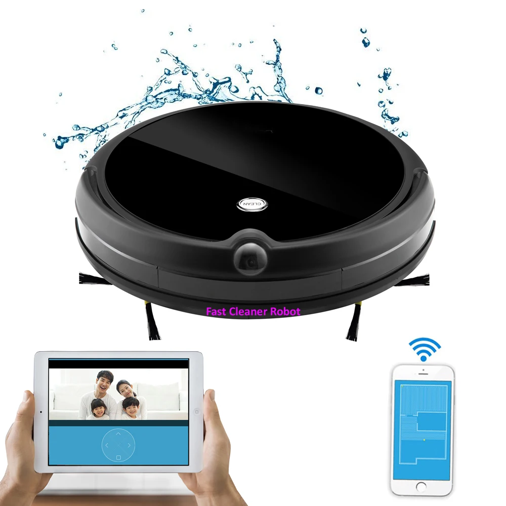 2019 NEWEST Wet And Dry WIFI APP Robot Vacuum Cleaner Camera Monitor,Map Navigation,Smart Memory,Video Call,350ML Water Tank