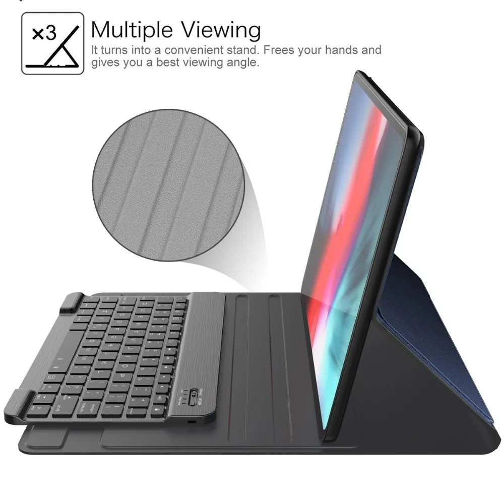 

French Bluetooth Keyboard For iPad Pro 12.9 2018 Tri-fold Adjustable Angle Tablet Case For iPad Pro 12.9 A1876 A2014 A1895 A1983