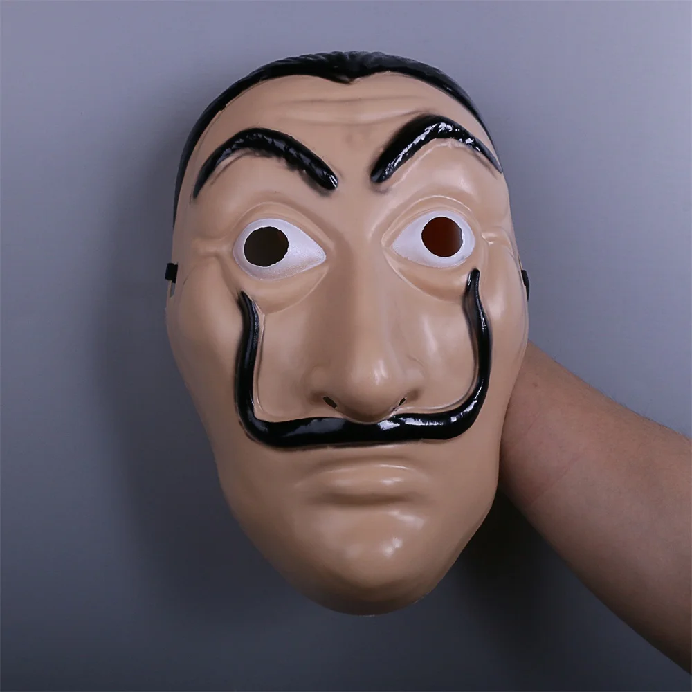 La Casa De Papel Mask Salvador Dali Latex Mask Cosplay Halloween Realistic Adult Party Costume Props (5)