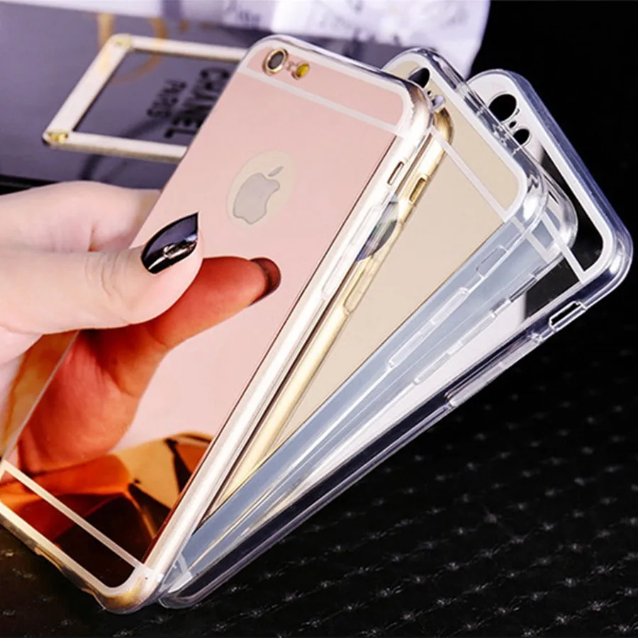 Роскошный зеркальный чехол из ТПУ с силиконовой рамкой для Apple iPhone 6 6S 5 5S SE 7 Plus 4 4S
