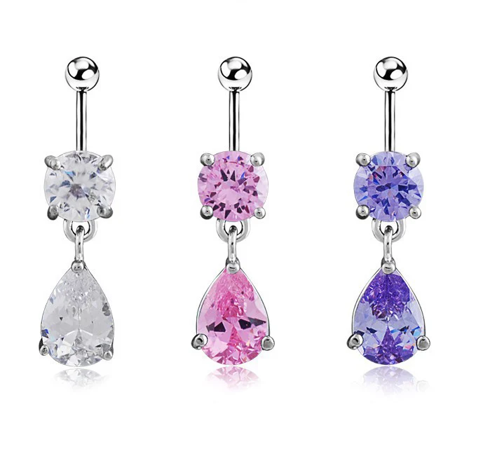 Women Girls navel piercing Water Drop Belly Button Ring with Zircon 14G