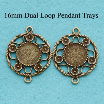 

16mm Pendant Tray, Antique Bronze Dual Loop Pendant Blanks, Cabochon Setting with Two Loops