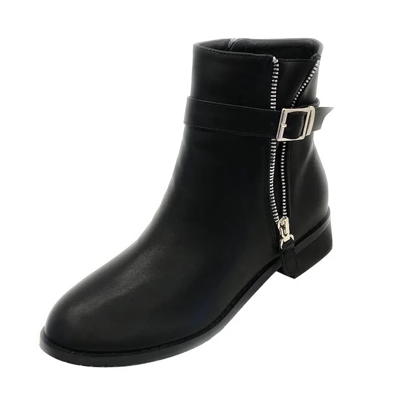 

2018 winter new side zipper boots foreign trade models thick velvet thick with women's booties black 0109