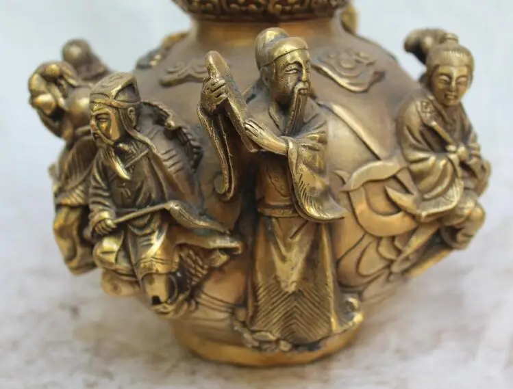 

S1918 13"Marked Chinese Bronze 8 Immortals God Calabash Cucurbit Pot Bowl Horse Statue