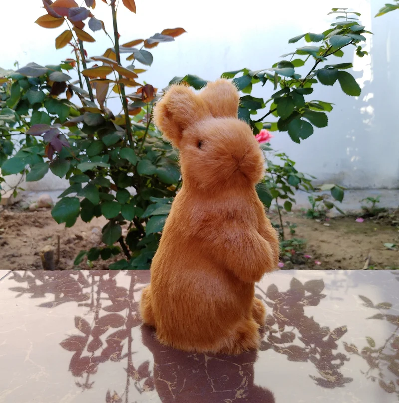 

about 17cm simulation rabbit hard model plastic&faux furs brown rabbit prop,home decoration toy gift s2301
