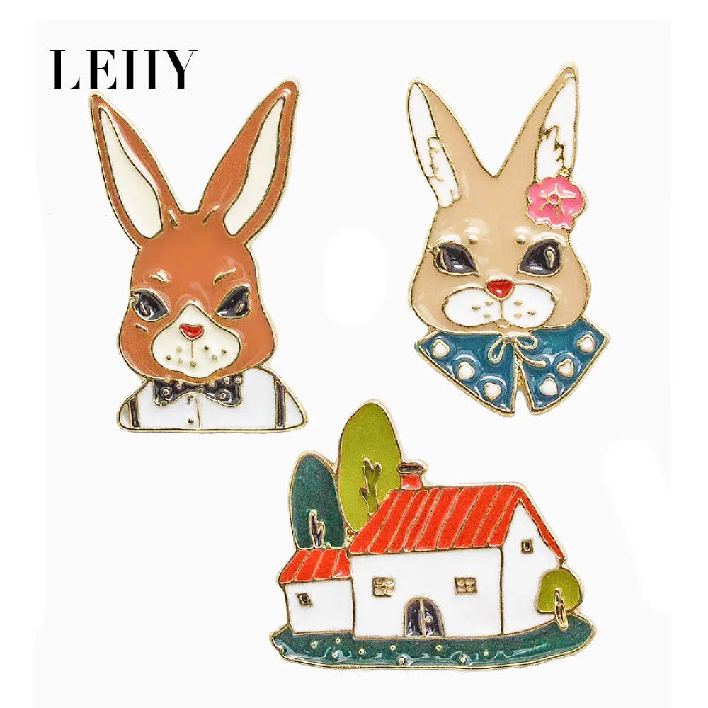 Leiiy Nuovo Disegno Multicolore Dello Smalto Del Coniglio Casa Albero Forma Spille Per Le Donne Oro colore Semplice Spille Fashion Jewellery in Leiiy Nuovo