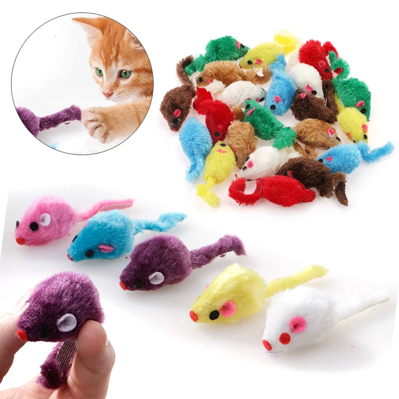24Pcs/bag Pet Cat Kitten Furry Toy Mice Rattle Mouse  Catnip Interactive Play