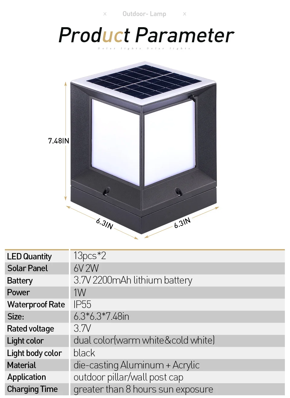 Luzes de Fundição de Alumínio sem Fio à Prova Estigma para Jardim ao ar Coluna Solar Dwireless Água Dupla Cor Led Lâmpada Livre Post Caps 2 Cheap Lâmpadas solares