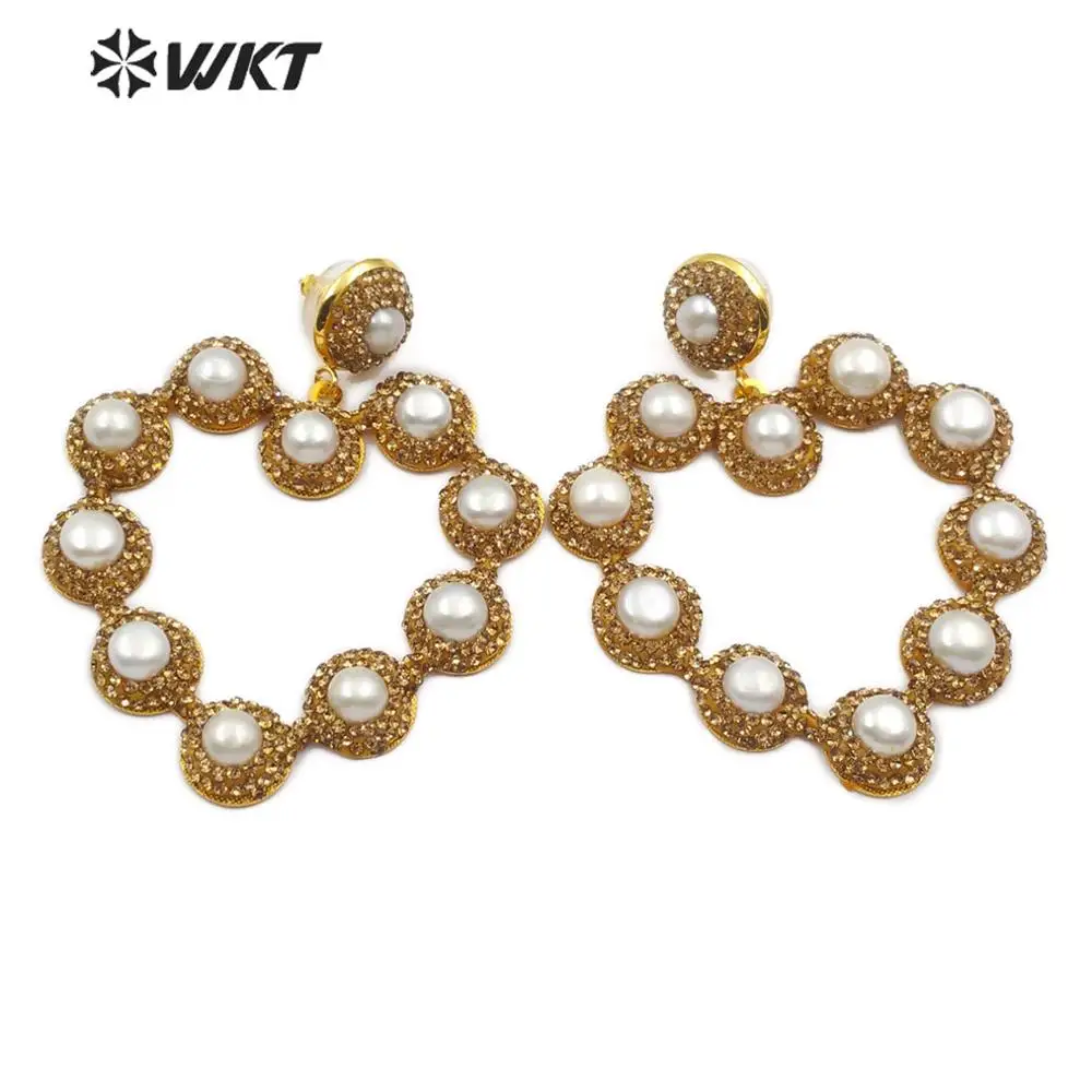 WT-RE088 WKT натуральный жемчуг серьги в форме сердца со стразами Pave Earringst женские серьги, ювелирные украшения