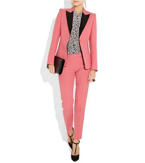 Coral Red 2 Piece Office Uniform Women Female Business Suit Women