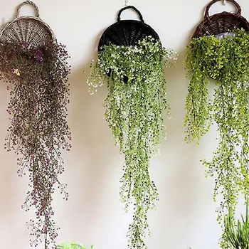 

Hand Made Courtyard Wicker Rattan Wall Hanging Flower Basket bamboo vine Pot Planter Wall Home Hanging Vase Container