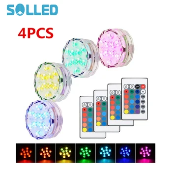 

SOLLED 4 PCS Submersible LED Underwater Lights Waterproof RGB Colors Remote Control Wireless Vase Light Party Wedding Pool Light
