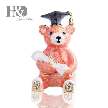 

H&D 3.3inch Dr.Bear Hand Printed Metal Jewelry Trinket Box Wedding Party Ring Holder,Chrismas Gifts for Girls