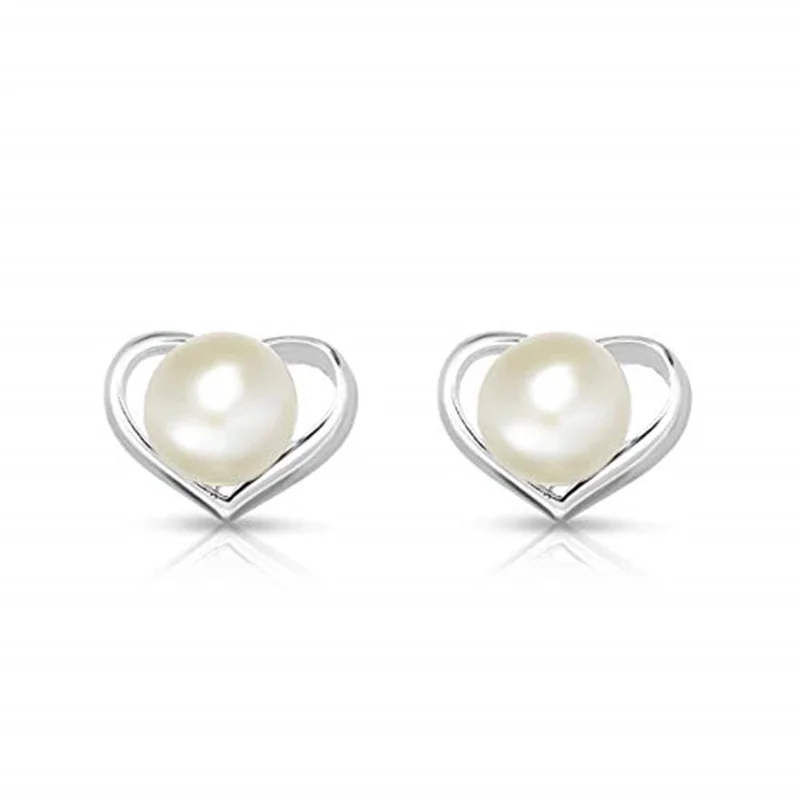 

VOJEFEN 925Silver Jewelry Heart Earrings Natural Freshwater Pearls Jewelry Earrings Pair For Girl Sterling Silver Pearl Earrings