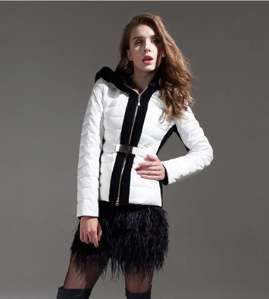 black and white 2013 new slim warm winter jackets coat women's short hooded duck down jacket
