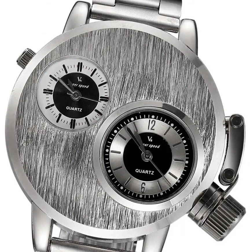 Роскошные Брендовые мужские часы из нержавеющей стали с двумя зонами, аналоговые кварцевые часы с датой, военные спортивные наручные часы, мужские часы