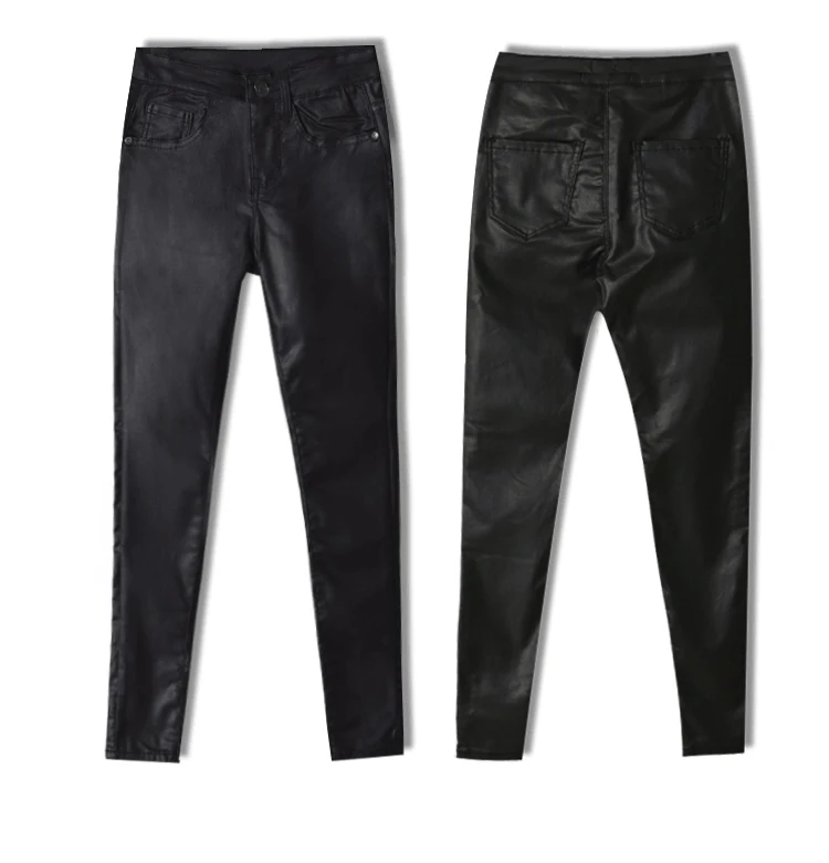 2017 New Hot Eu Models Women Sexy Slim PU Pockets Leather Pencil Pants Motor Style All-Match Fleece Trousers Slim Faux Leather (11)