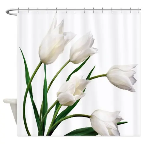 Tecido de Poliéster Cortinas de Chuveiro Cortinas de Banheiro Tulipa Branca Impermeável Decoração