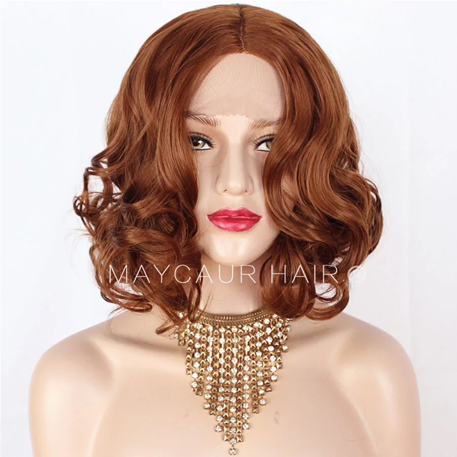 

Maycaur Short Bob #30B Color Body Wavy Synthetic Lace Front Wigs Middle Part Glueless Lace Wigs for Black Women