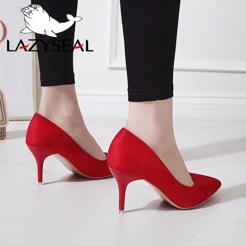 LazySeal High Heels Leopard Shoes Women Pumps Office Stiletto Faux Suede Wedding Party 2019 Slip On Sandals Femme Sexy Pumps