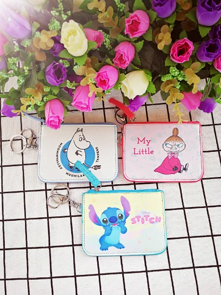 

IVYYE 1PCS Stitch Little My Anime Plush Card Holder PU Cartoon Credit ID Bags Zipper Coin Bus Card Wallet Kid Girls Gifts New