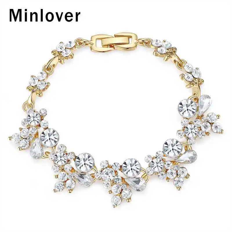 Женские свадебные браслеты Minlover золотистого цвета с кристаллами и стразами