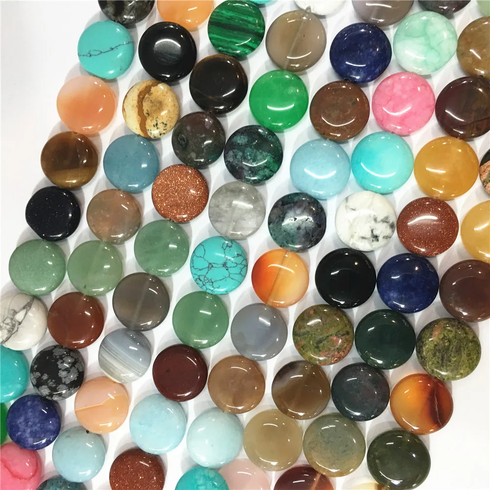 

Assorted Mixed Natural Stone Flat Round Beads Healing Reiki Roses Quartz Topazs Agates Beads 12mm&63pcs 16mm&48pcs 14mm&53pcs