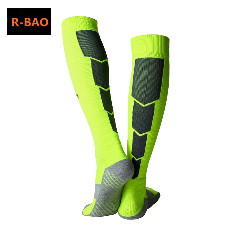 Image R BAO 1 Pair Cotton Long Soccer Socks Non slip Sport Football Ankle Leg Shin Guard Compression Protector For Men 7 Colors