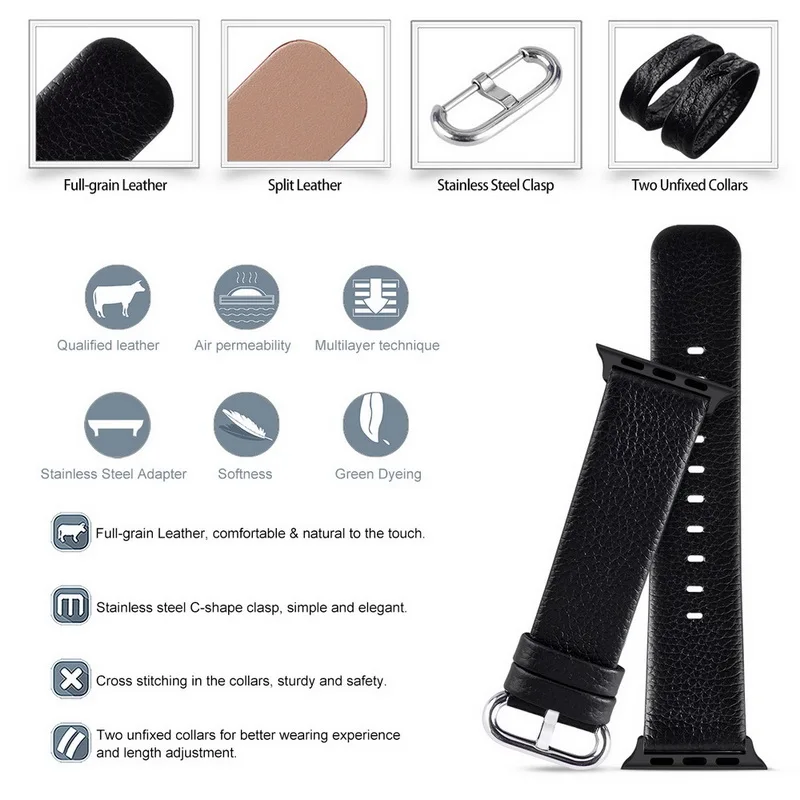 15 Colors for Apple Watch Bands 44mm 40mm 38mm 42mm,genuine leather watchbands iWatch bracelet for apple watch band 3/4 42mm38mm