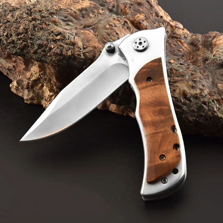 337/338/339 Military Folding Knife 440 Blade Wood Handle Outdoor