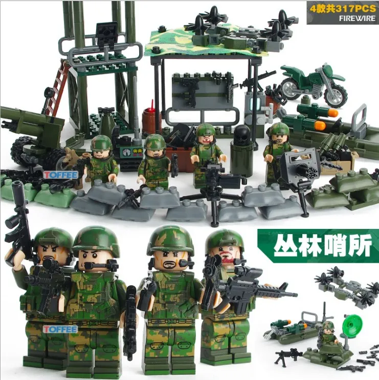 317PS GUDI строительный блок 4в1 военный пожарный солдат военное оружие пушки собранные фигурки Развивающие игрушки для детей 8009