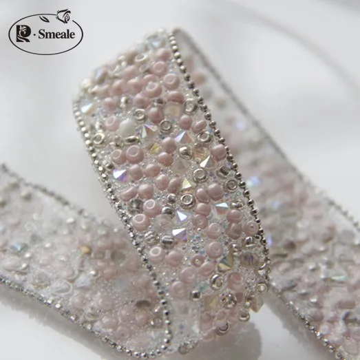 

Free Shipping Fake Pearl Beaded Lace Trim Vintage Mesh Fabric Paillette Lace Beaded Pearl Trim Braid Lace AppliqueRS487