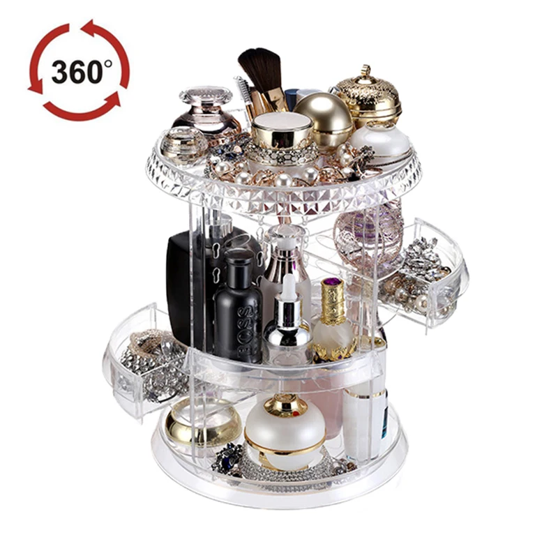 

SAFEBET Transparent Makeup Organizer 360 Rotating Cosmetic Storage Box Large Capacity Acrylic Diamond Cosmetic Drawer Organizer