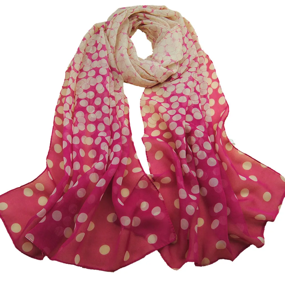 Летний стильный женский шарф, длинные шифоновые шелковые шарфы, женские длинные шарфы в горошек с эффектом омбре, хиджаб, шарф для женщин# H20 - Цвет: Hot pink