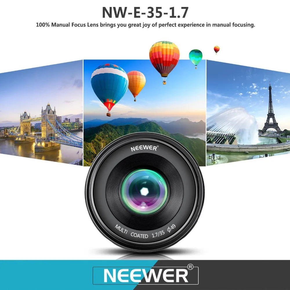 Фиксированный объектив Neewer 35 мм f/1,7 с ручным фокусом для цифровых камер SONY E-Mount, таких как A7III A9 NEX 3 3N 5 NEX 5T NEX 5R NEX 6