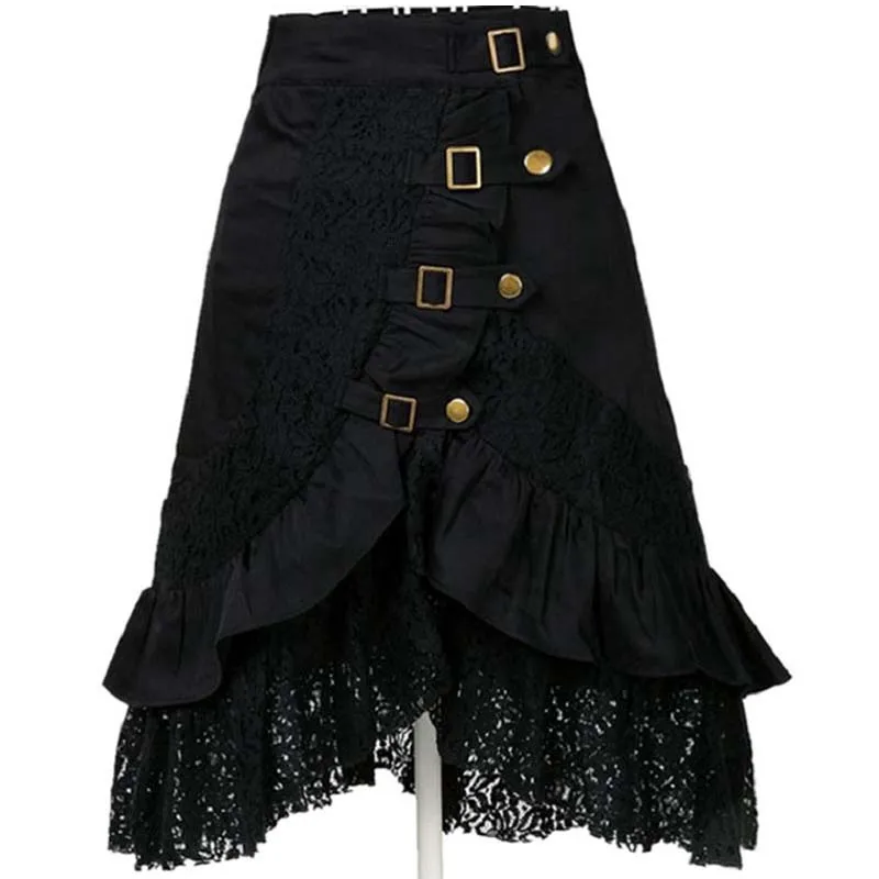 Женская юбка с высокой талией и цветочным кружевом, готическая юбка средней длины, Офисная черная юбка в стиле стимпанк 1950 s, винтажные юбки - Цвет: 1