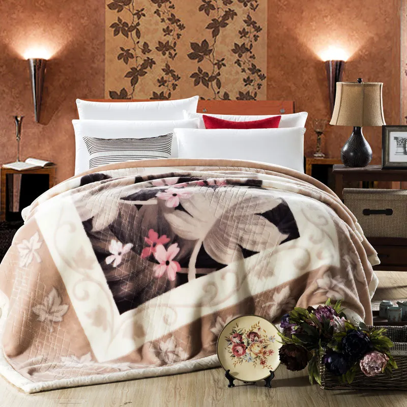 ARNIGU Leaves printed Winter Bedding Throw or Quilt Double face raschel